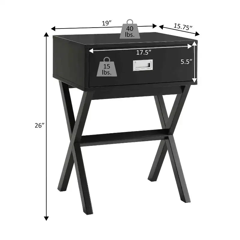 HomeStock Belmont – Table d'appoint avec grand tiroir de rangement et surface supérieure lisse, table d'appoint de rangement moderne pour les essentiels dissimulés du salon