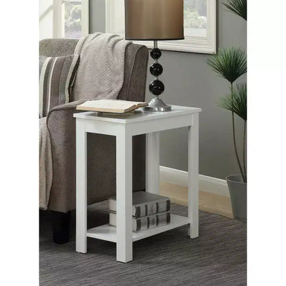 HomeStock Belmont Compact Chairside End Table with Woodgrain Finish and Bottom Shelf for Convenient Storage and Display Space