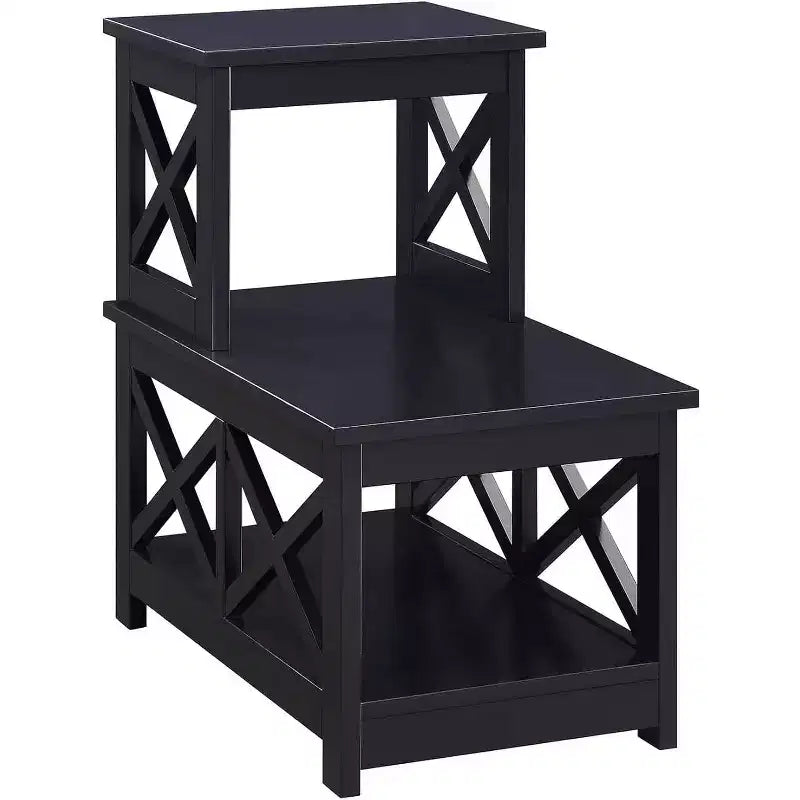 HomeStock Belmont – Table d'appoint 2 marches avec cadre contemporain en L, étagères de rangement à trois niveaux, table d'appoint compacte pour la maison