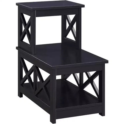 HomeStock Belmont – Table d'appoint 2 marches avec cadre contemporain en L, étagères de rangement à trois niveaux, table d'appoint compacte pour la maison