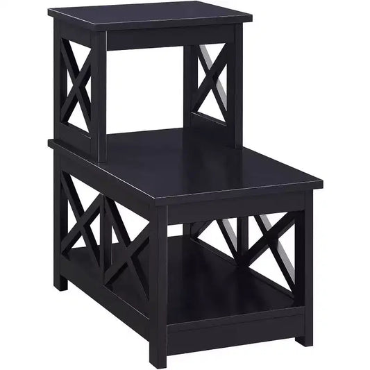 HomeStock Belmont – Table d'appoint 2 marches avec cadre contemporain en L, étagères de rangement à trois niveaux, table d'appoint compacte pour la maison