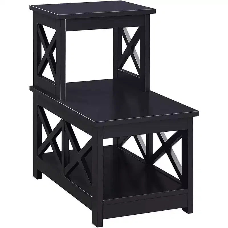 HomeStock Belmont – Table d'appoint 2 marches avec cadre contemporain en L, étagères de rangement à trois niveaux, table d'appoint compacte pour la maison
