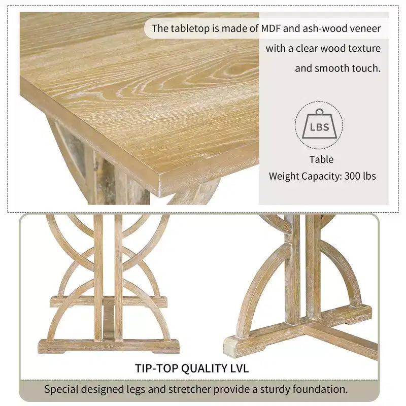 Ensemble de salle à manger GDFStudio Kent 6 pièces en bois massif avec chaises et banc rembourrés