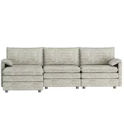 Canapé modulable 108 XL, sectionnel moderne en chenille à assise profonde, canapé en forme de L, canapé modulable pour 4 personnes avec pouf mobile