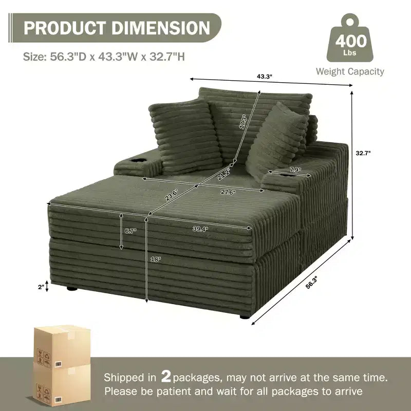 56 Pouf de canapé surdimensionné avec ottoman de rangement, canapé-lit confortable en velours côtelé, canapé-lit rembourré pour salon, salle de cinéma, chambre à coucher
