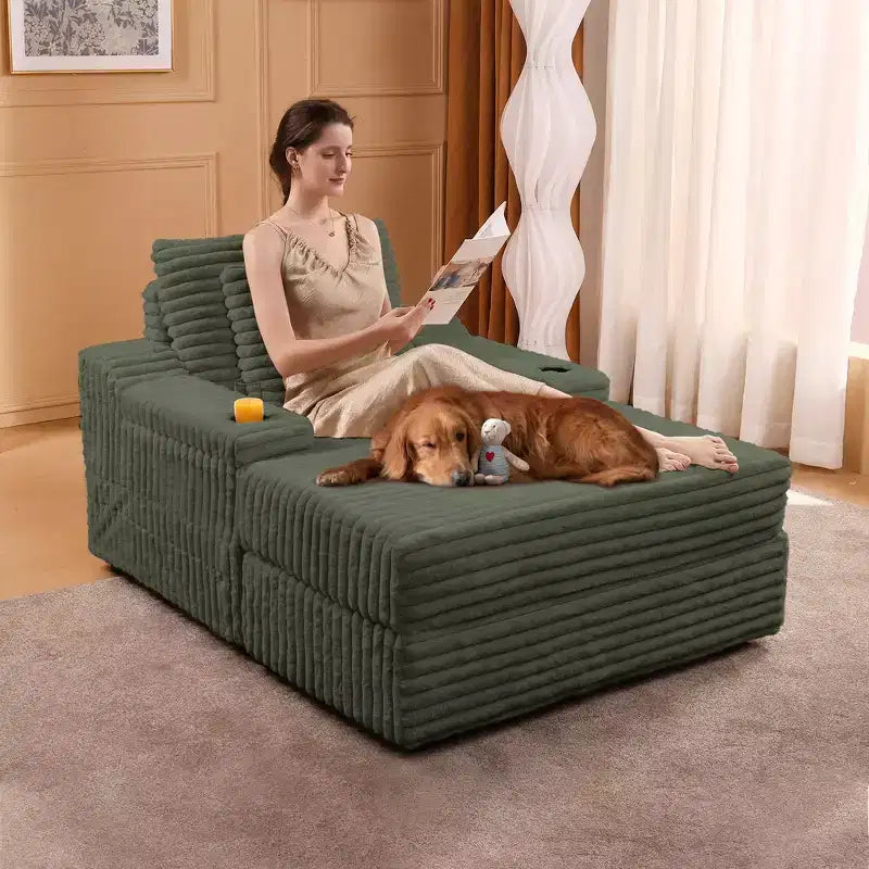 56 Pouf de canapé surdimensionné avec ottoman de rangement, canapé-lit confortable en velours côtelé, canapé-lit rembourré pour salon, salle de cinéma, chambre à coucher