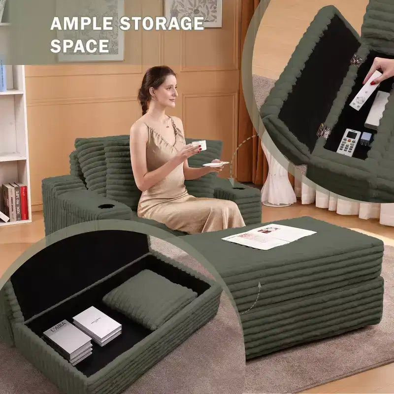 56 Pouf de canapé surdimensionné avec ottoman de rangement, canapé-lit confortable en velours côtelé, canapé-lit rembourré pour salon, salle de cinéma, chambre à coucher