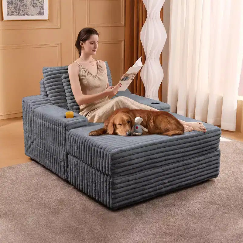 56 Pouf de canapé surdimensionné avec ottoman de rangement, canapé-lit confortable en velours côtelé, canapé-lit rembourré pour salon, salle de cinéma, chambre à coucher