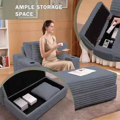 56 Pouf de canapé surdimensionné avec ottoman de rangement, canapé-lit confortable en velours côtelé, canapé-lit rembourré pour salon, salle de cinéma, chambre à coucher