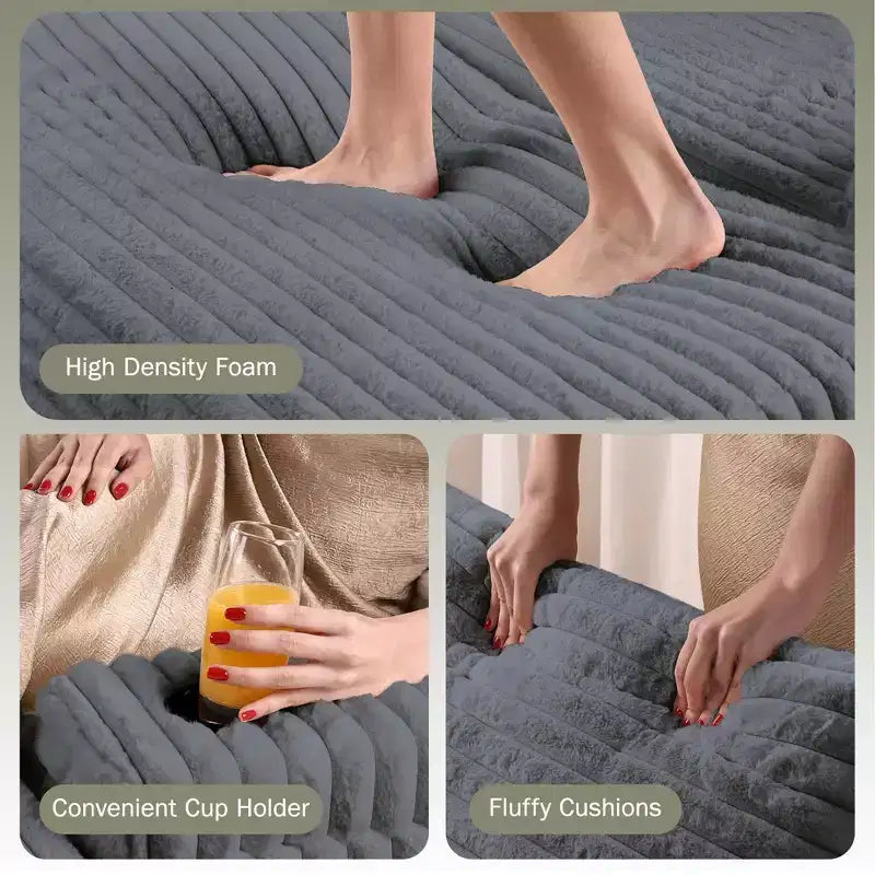 56 Pouf de canapé surdimensionné avec ottoman de rangement, canapé-lit confortable en velours côtelé, canapé-lit rembourré pour salon, salle de cinéma, chambre à coucher