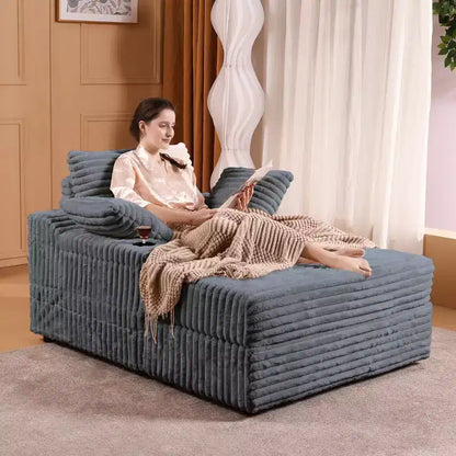 56 Oversized Chaise Lounge Chair with Storage Ottoman, Comfy Corduroy Sofa Bed, Indoor Upholstered Sleeper Sofa for Living Room, Movie Room, Bedroom