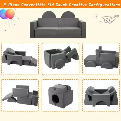 Canapé de jeu, canapé pour enfant modulaire 8 pièces, canapé convertible pour enfants avec housse amovible pour salle de jeux ou chambre d'enfant