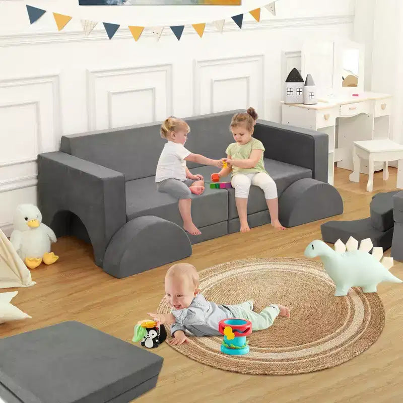 Canapé de jeu, canapé pour enfant modulaire 8 pièces, canapé convertible pour enfants avec housse amovible pour salle de jeux ou chambre d'enfant