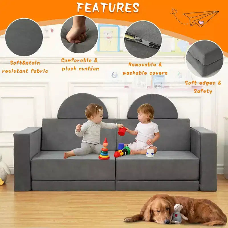Canapé de jeu, canapé pour enfant modulaire 8 pièces, canapé convertible pour enfants avec housse amovible pour salle de jeux ou chambre d'enfant