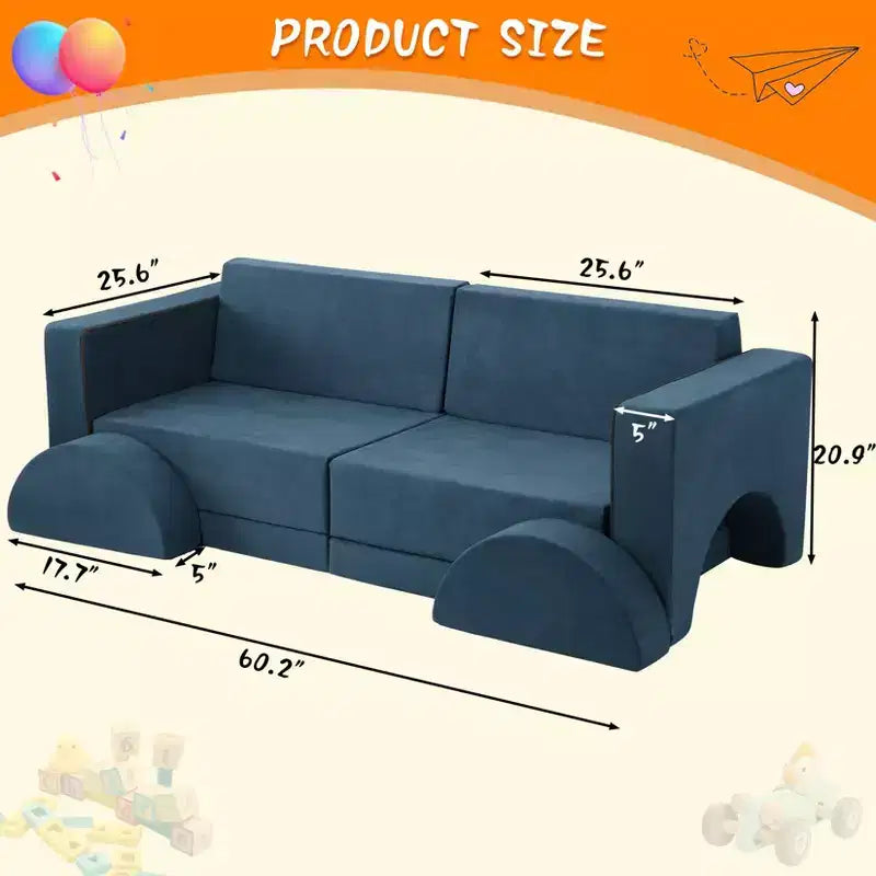 Canapé de jeu, canapé pour enfant modulaire 8 pièces, canapé convertible pour enfants avec housse amovible pour salle de jeux ou chambre d'enfant
