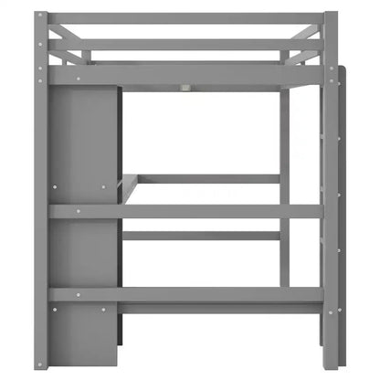 Lit mezzanine double en bois avec bureau, cadre de lit mezzanine haut avec étagères de rangement