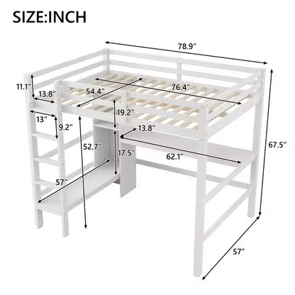 Lit mezzanine double en bois avec bureau, cadre de lit mezzanine haut avec étagères de rangement