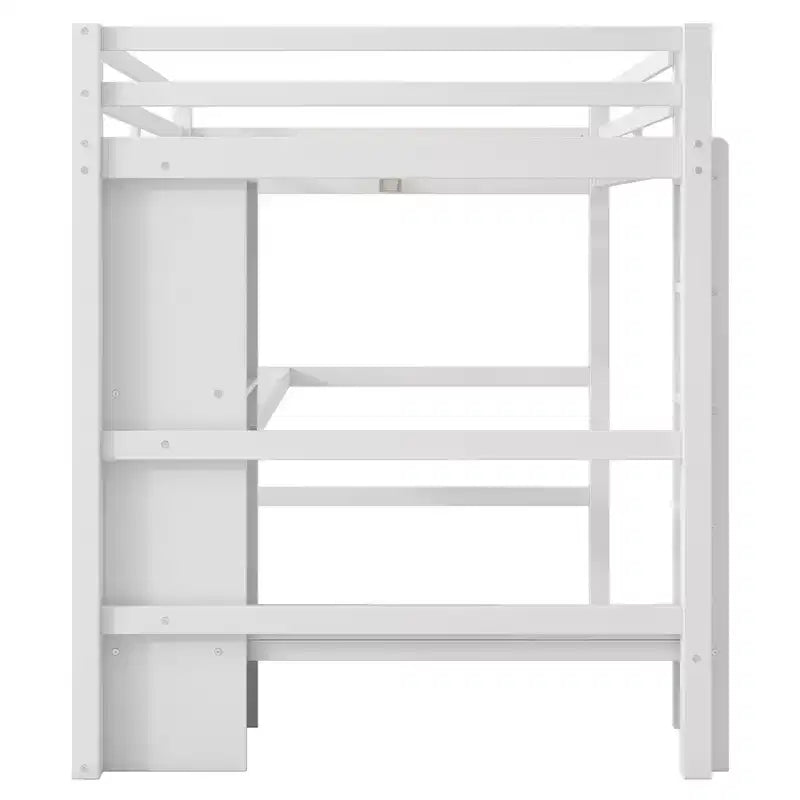Lit mezzanine double en bois avec bureau, cadre de lit mezzanine haut avec étagères de rangement