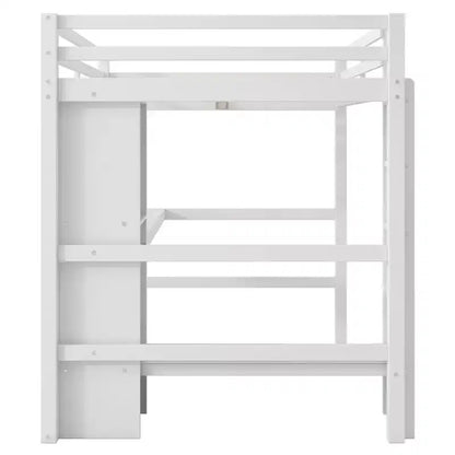 Lit mezzanine double en bois avec bureau, cadre de lit mezzanine haut avec étagères de rangement