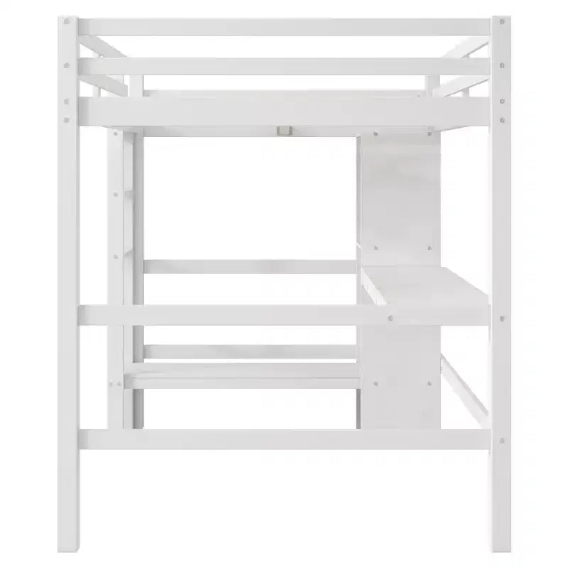 Lit mezzanine double en bois avec bureau, cadre de lit mezzanine haut avec étagères de rangement
