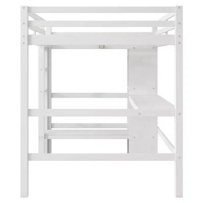 Lit mezzanine double en bois avec bureau, cadre de lit mezzanine haut avec étagères de rangement
