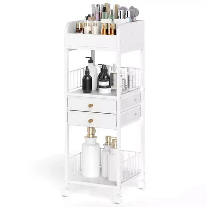 Chariot de rangement de maquillage Costway avec 2 tiroirs et roulettes verrouillables pour parfum, blanc