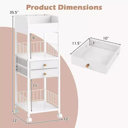 Chariot de rangement de maquillage Costway avec 2 tiroirs et roulettes verrouillables pour parfum, blanc