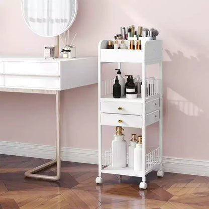 Chariot de rangement de maquillage Costway avec 2 tiroirs et roulettes verrouillables pour parfum, blanc