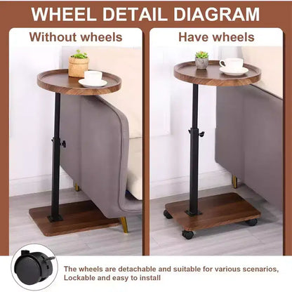 Table d'appoint réglable - Cachpib réglable en hauteur (45-80 cm) en bois avec roulettes/freins, rotative à 360° pour salon/canapé/lit