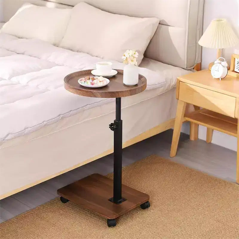 Adjustable Side Table - Cachpib Height Adjustable (45-80cm) Wooden with Wheels/Brakes, 360 Rotatable for Living Room/Sofa/Bed