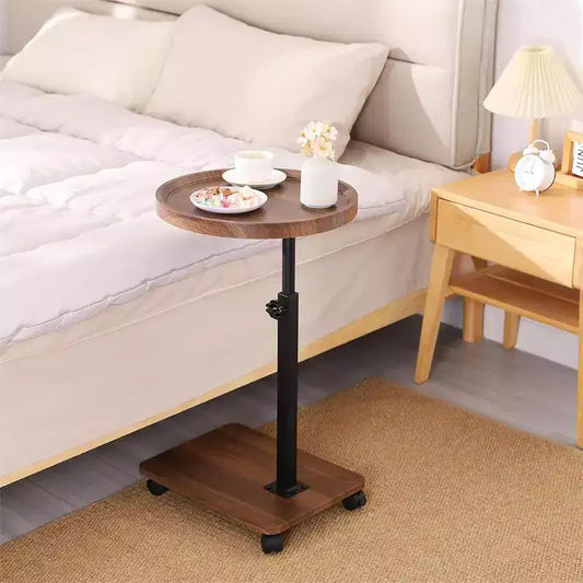 Adjustable Side Table - Cachpib Height Adjustable (45-80cm) Wooden with Wheels/Brakes, 360 Rotatable for Living Room/Sofa/Bed
