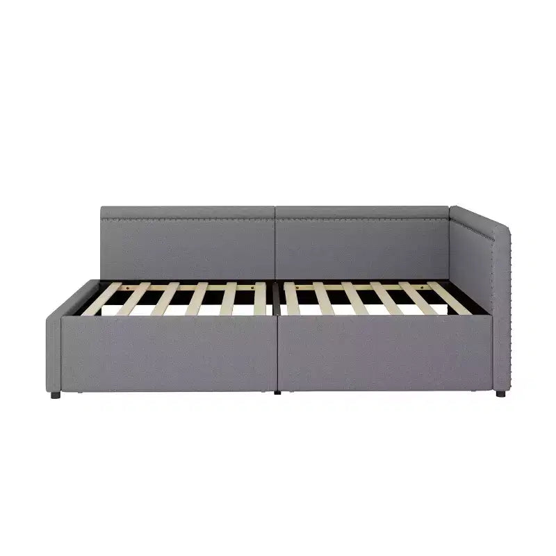 GDFStudio Carol Lit de repos d'angle moderne en L pour deux personnes avec revêtement en lin et deux tiroirs de rangement