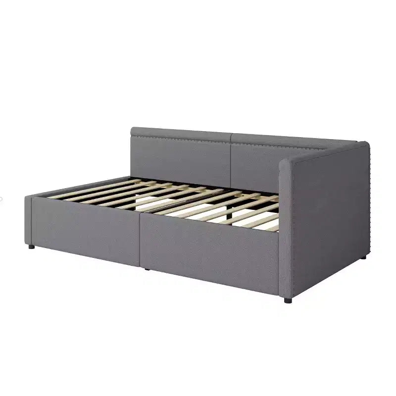 GDFStudio Carol Lit de repos d'angle moderne en L pour deux personnes avec revêtement en lin et deux tiroirs de rangement