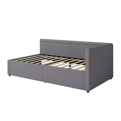 GDFStudio Carol Lit de repos d'angle moderne en L pour deux personnes avec revêtement en lin et deux tiroirs de rangement