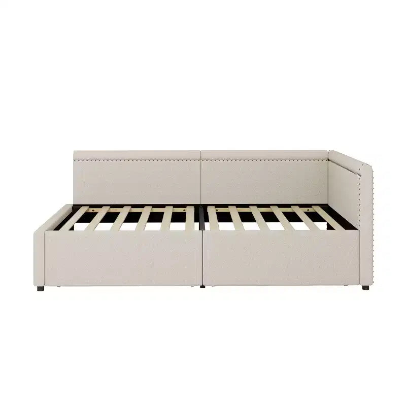 GDFStudio Carol Lit de repos d'angle moderne en L pour deux personnes avec revêtement en lin et deux tiroirs de rangement