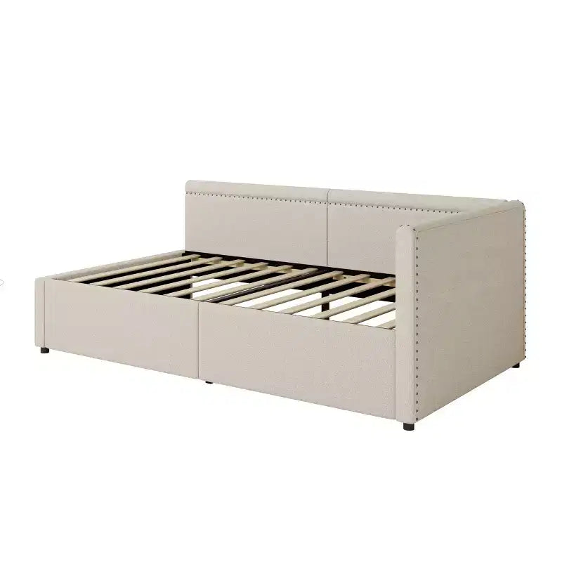GDFStudio Carol Lit de repos d'angle moderne en L pour deux personnes avec revêtement en lin et deux tiroirs de rangement
