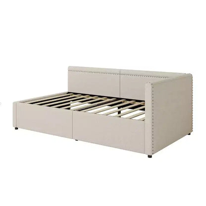 GDFStudio Carol Lit de repos d'angle moderne en L pour deux personnes avec revêtement en lin et deux tiroirs de rangement