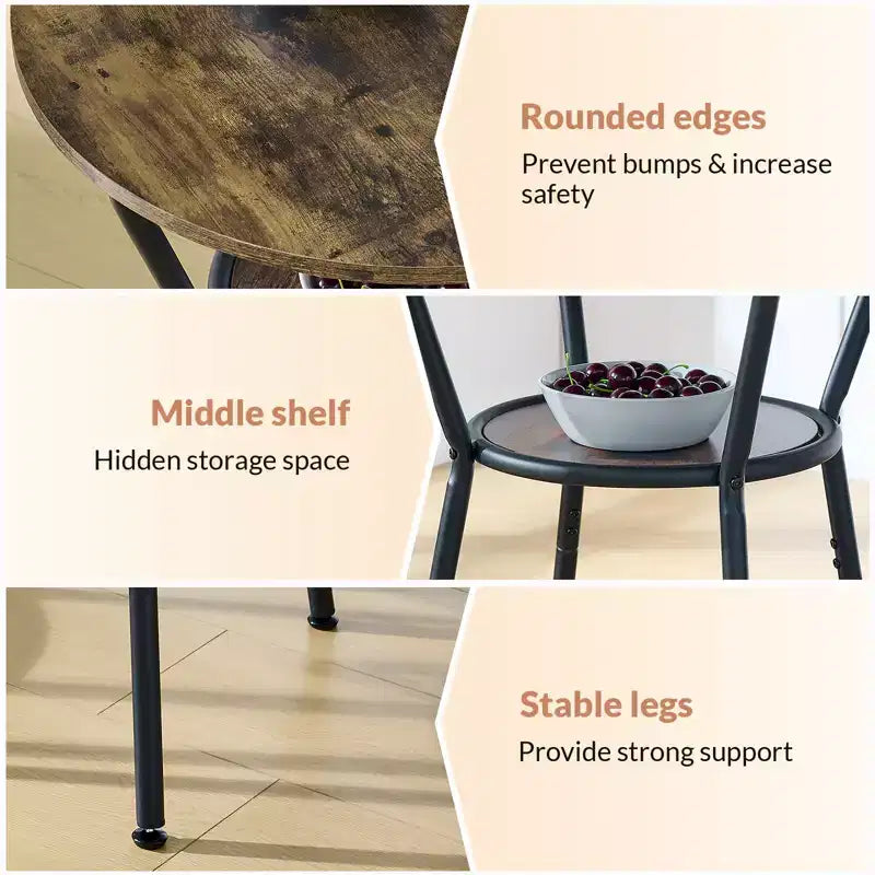 Zevemomo Ensemble table et 2 tabourets de bar ronds 3 pièces, petite table à manger pour 2, avec 2 tabourets rembourrés, pour cuisine, salle à manger et bistrot - Marron rustique