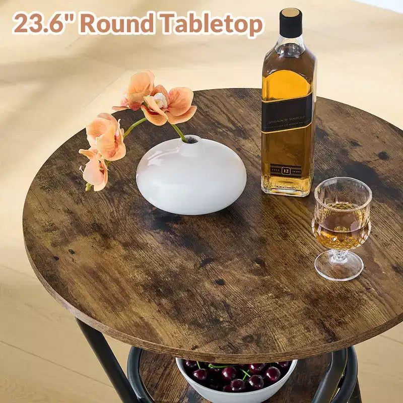 Zevemomo Ensemble table et 2 tabourets de bar ronds 3 pièces, petite table à manger pour 2, avec 2 tabourets rembourrés, pour cuisine, salle à manger et bistrot - Marron rustique
