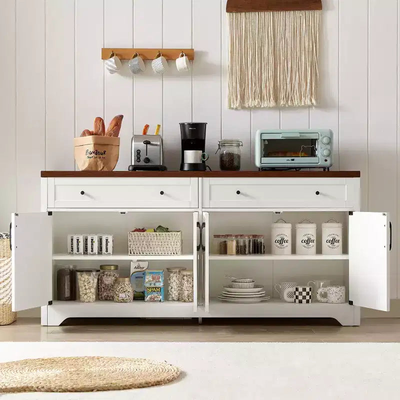Meuble de rangement Okak, Buffet avec 2 portes décorées et 2 tiroirs, Armoire de rangement pour salon, salle à manger, cuisine