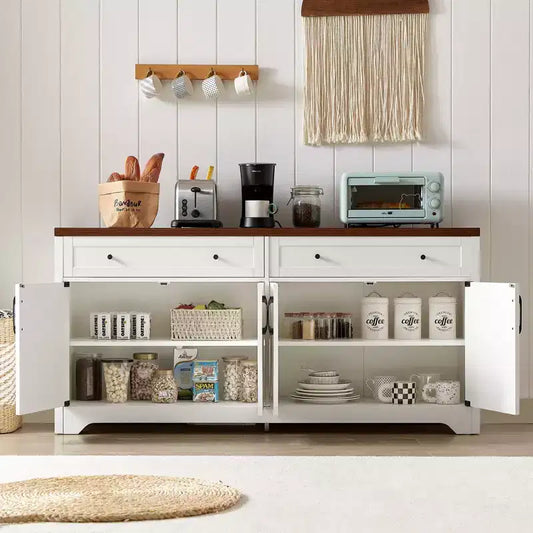 Meuble de rangement Okak, Buffet avec 2 portes décorées et 2 tiroirs, Armoire de rangement pour salon, salle à manger, cuisine