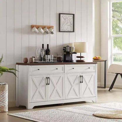 Meuble de rangement Okak, Buffet avec 2 portes décorées et 2 tiroirs, Armoire de rangement pour salon, salle à manger, cuisine