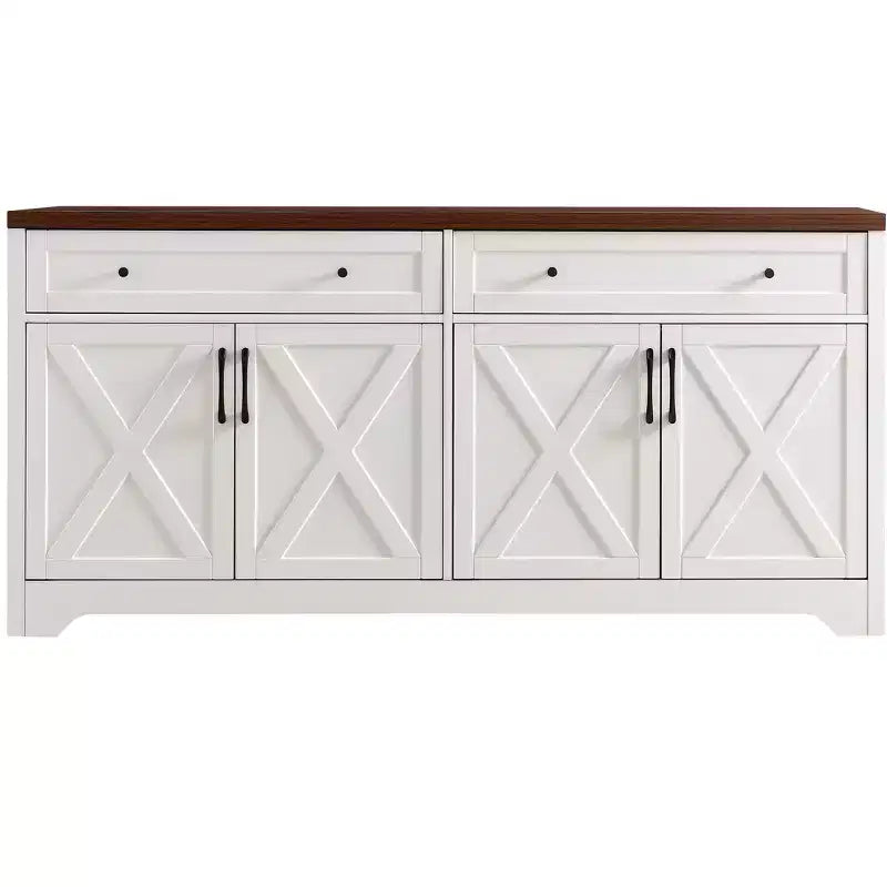 Meuble de rangement Okak, Buffet avec 2 portes décorées et 2 tiroirs, Armoire de rangement pour salon, salle à manger, cuisine
