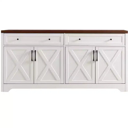 Meuble de rangement Okak, Buffet avec 2 portes décorées et 2 tiroirs, Armoire de rangement pour salon, salle à manger, cuisine
