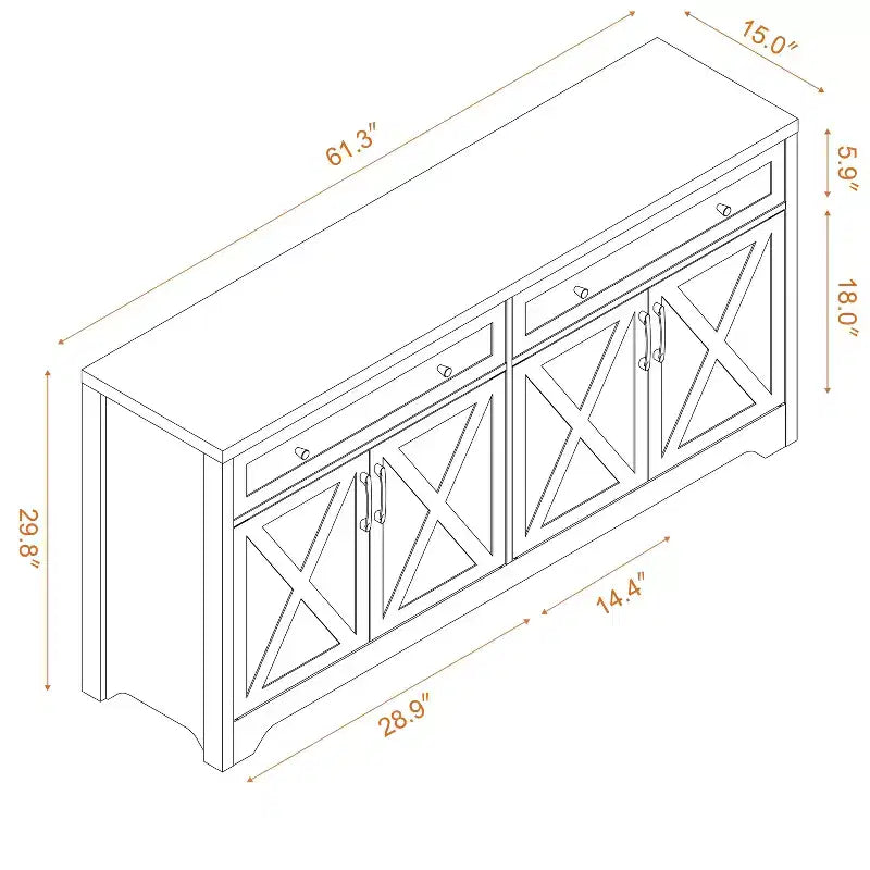 Meuble de rangement Okak, Buffet avec 2 portes décorées et 2 tiroirs, Armoire de rangement pour salon, salle à manger, cuisine