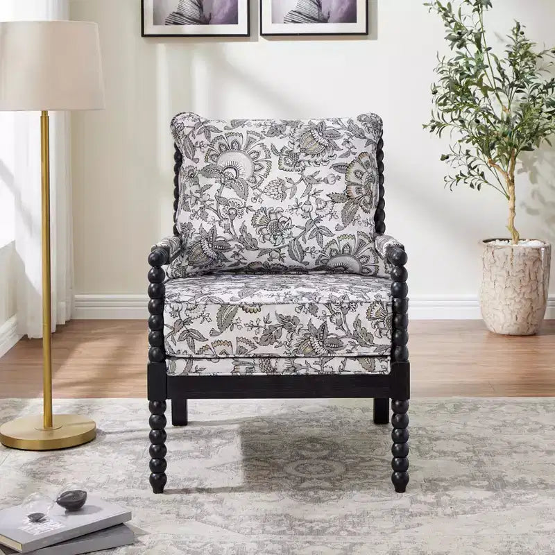 Chaise d'appoint à bobine rembourrée Roundhill Furniture Belvoir avec cadre en bois tourné