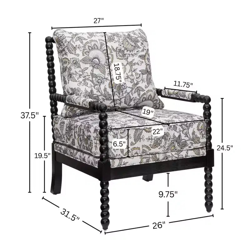Chaise d'appoint à bobine rembourrée Roundhill Furniture Belvoir avec cadre en bois tourné