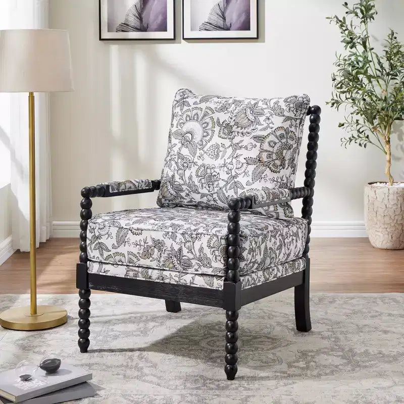 Chaise d'appoint à bobine rembourrée Roundhill Furniture Belvoir avec cadre en bois tourné