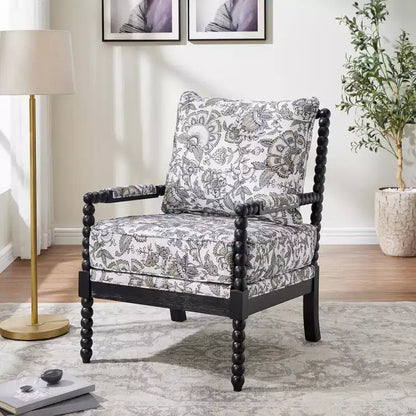 Chaise d'appoint à bobine rembourrée Roundhill Furniture Belvoir avec cadre en bois tourné