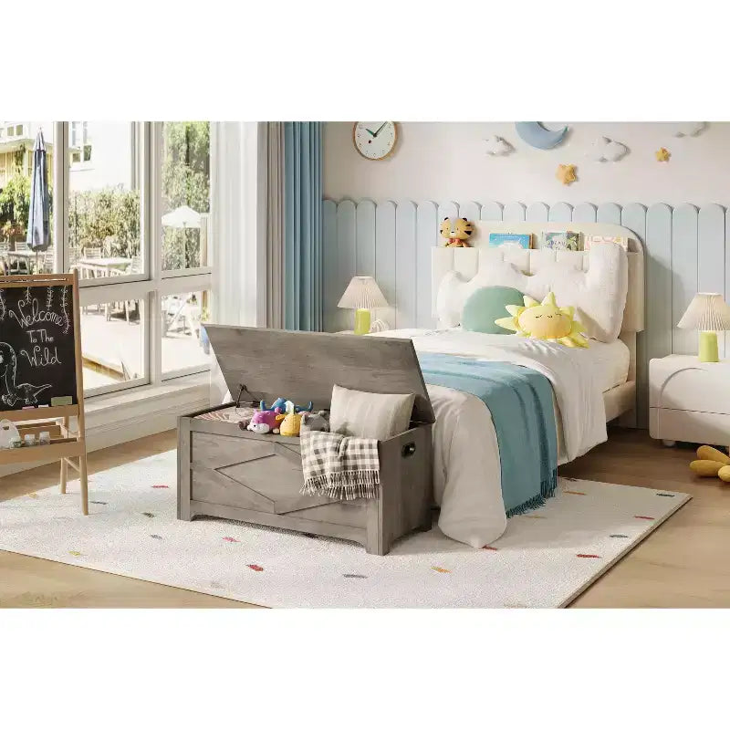 39.4 Coffre de Rangement, Coffre à Jouets avec 2 Charnières de Sécurité, Banc de Rangement, Banc à Chaussures, Supporte 136 kg, pour Salon, Entrée